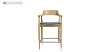 Tabouret de bar h60 cm bois teinte naturelle assise tissu bleu jean