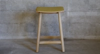 Design bar stool H65 cm natural wood finish with blue fabric seat