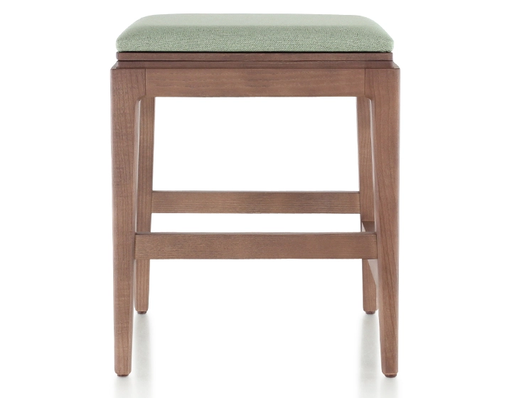 Tabouret design H45 cm bois teinte noyer assise tissu vert sauge Tabouret design H45 cm bois teinte noyer assise tissu vert sauge