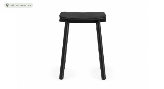 Tabouret en chêne tapissé H45 cm bois teinte noire assise tissu noir