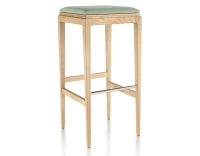 H80 cm designer bar stool natural tint wood, sage green fabric seat H80 cm designer bar stool natural tint wood, sage green fabric seat