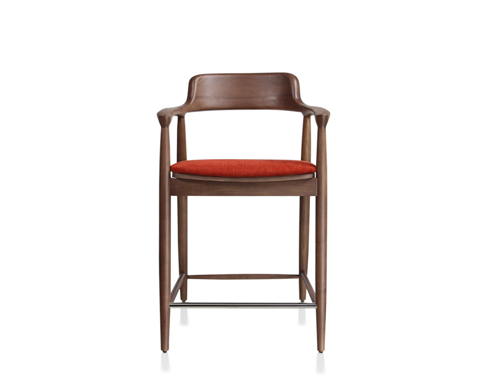 Tabouret de bar h60 cm bois teinte noyer assise tissu orange brulé Tabouret de bar h60 cm bois teinte noyer assise tissu orange brulé