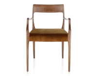 Chaise scandivave avec accoudoirs bois teinte noyer assise tissu velours bronze