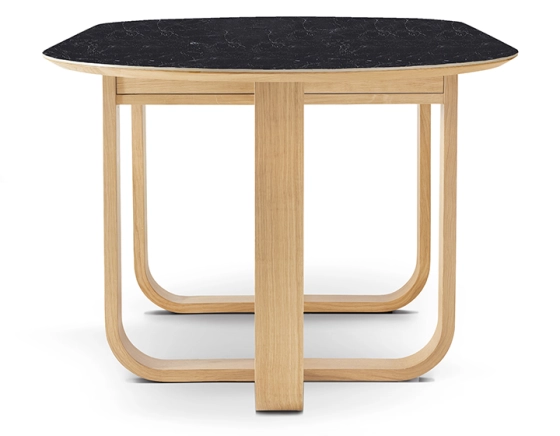 8 person oak and ceramic dining table with natural wood stain and slate effect ceramic top 210x100 cm