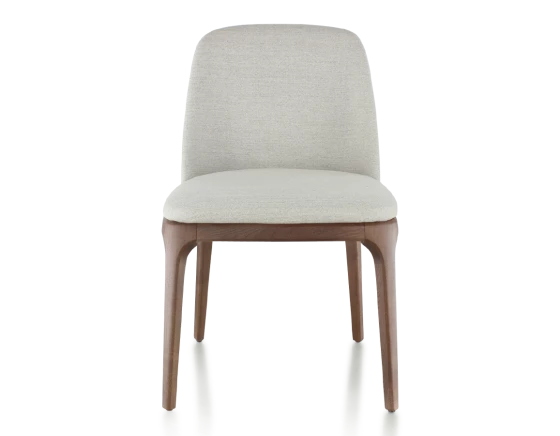 Chaise design bois teinte marron foncé et tissu beige naturel