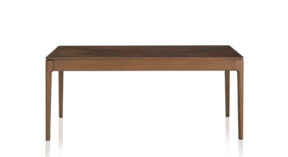 Table salle à manger en chêne et céramique avec bois teinte noyer et plateau céramique brun oxydé 140x90 cm