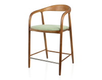 Tabouret de bar H60 cm bois teinte merisier et tissu vert Tabouret de bar H60 cm bois teinte merisier et tissu vert
