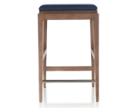 Tabouret de bar design H60 cm bois teinte noyer assise tissu bleu marine Tabouret de bar design H60 cm bois teinte noyer assise tissu bleu marine