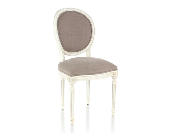 Antique Louis XVI style chair White cerused wood and taupe fabric