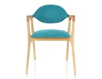 Chaise design avec accoudoirs bois teinte naturelle et tissu bleu turquoise
