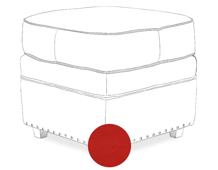 Leather pouffe red studded edge Leather pouffe red studded edge