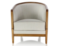 Fauteuil ancien accoudoirs moulurés bois teinte ancienne et tissu beige naturel Fauteuil ancien accoudoirs moulurés bois teinte ancienne et tissu beige naturel