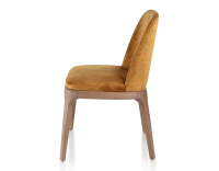 Designer chair Walnut-stained wood and bronze velvet fabric Designer chair Walnut-stained wood and bronze velvet fabric