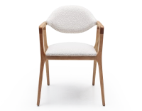 Chaise design avec accoudoirs bois teinte naturelle et tissu bouclé blanc Chaise design avec accoudoirs bois teinte naturelle et tissu bouclé blanc