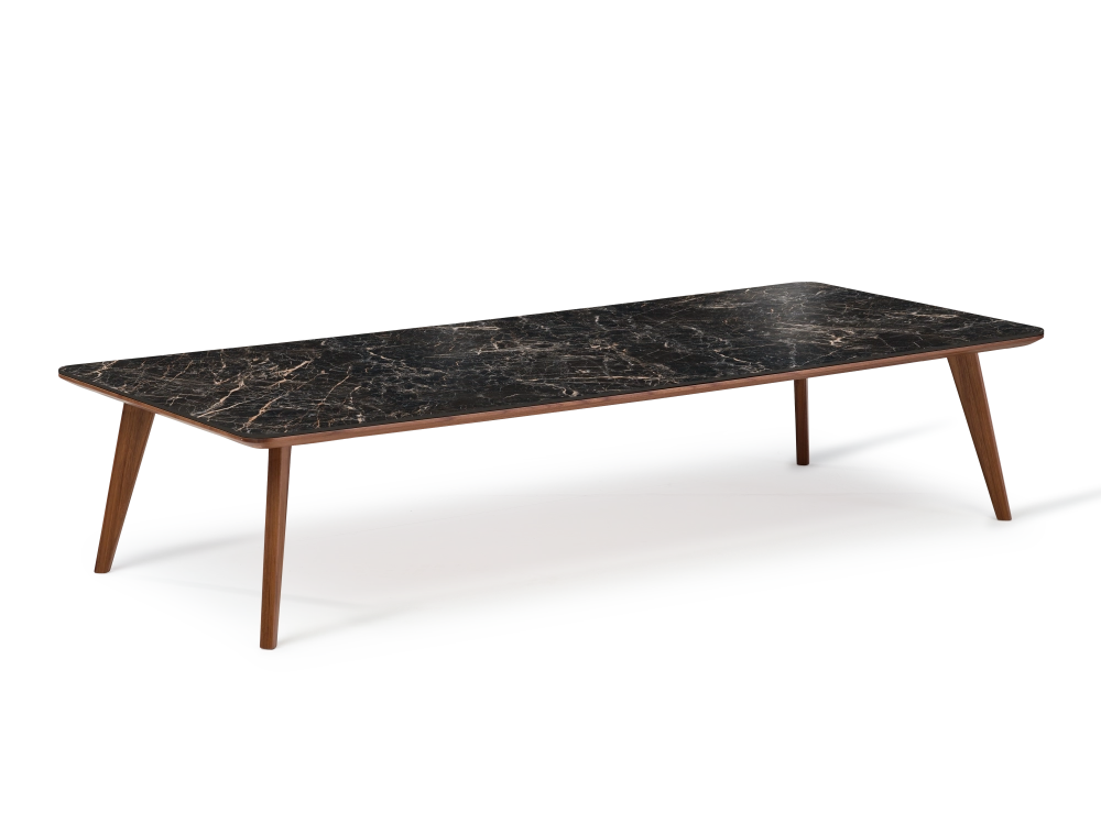 F7 rectangular coffee table in walnut and ceramic Natural stained wood and black marble effect ceramic M2 100x60x40 cm