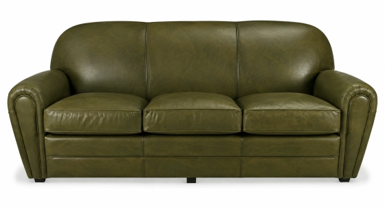 3 seater leather club sofa olive green studded armrests