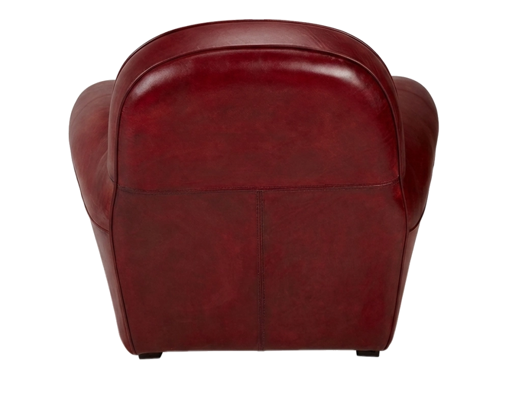 Fauteuil club cuir rouge carmin accoudoirs passepoil