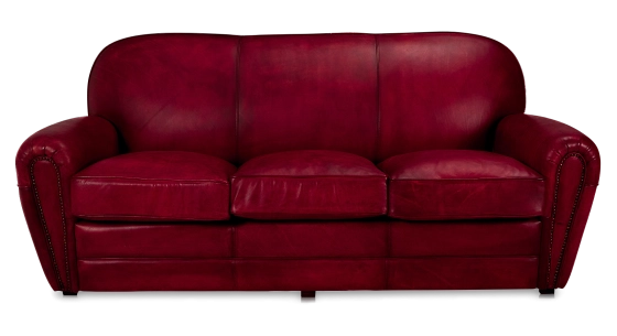Canapé club cuir 3 places rouge carmin accoudoirs cloutés