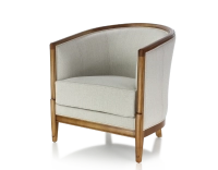 Fauteuil ancien accoudoirs moulurés bois teinte ancienne et tissu beige naturel