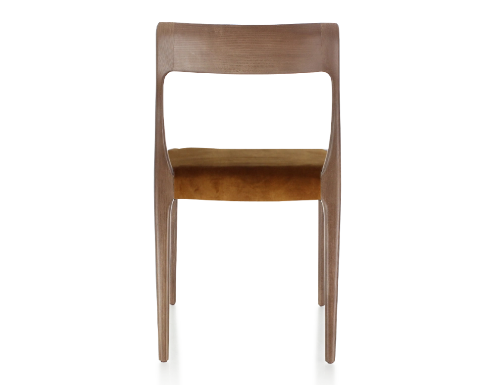 Scandinavian chair wood stained dark brown, bronze velvet fabric seat Scandinavian chair wood stained dark brown, bronze velvet fabric seat