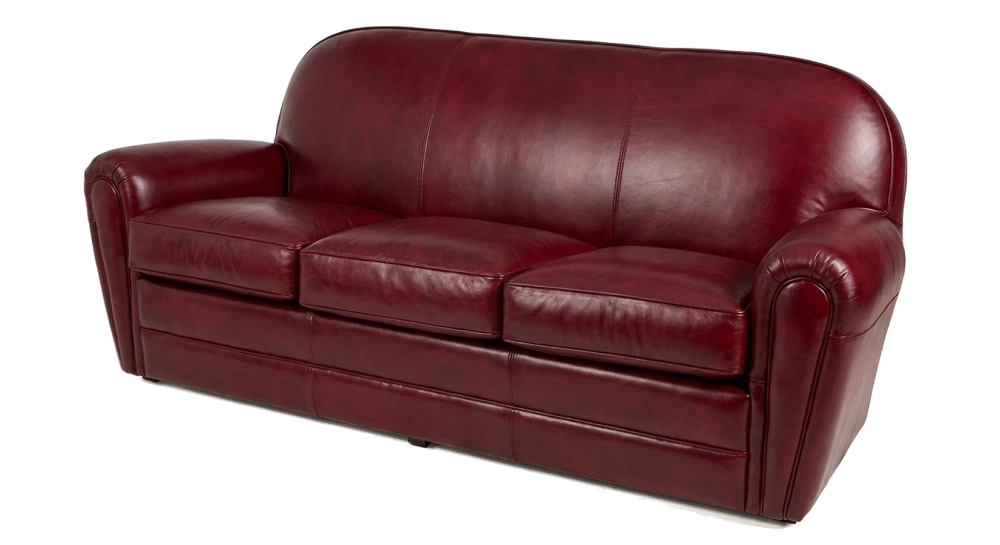 Canapé club cuir 3 places rouge carmin accoudoirs passepoil