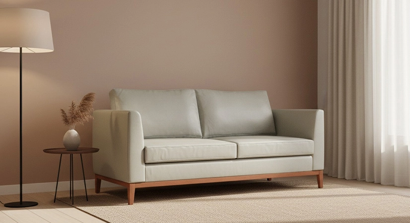 Canapé design 2,5 places cuir gris perle