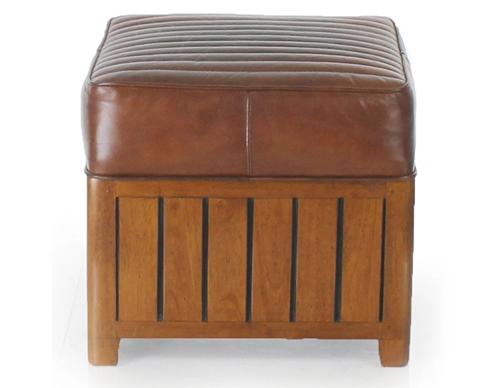 Pouf carré bois et cuir marron vintage Pouf carré bois et cuir marron vintage