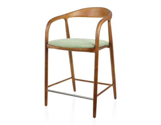 Bar stool H60 cm cherry wood stain and green fabric