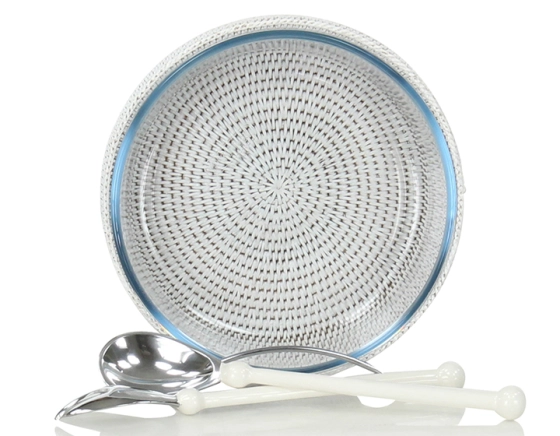 Plat pyrex rond avec support en rotin blanc