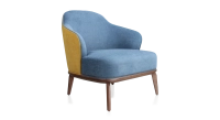 Fauteuil design tissu jaune et bleu jean