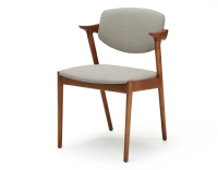 Chaise design teinte merisier et tissu beige naturel bois teinte merisier assise tissu beige naturel Chaise design teinte merisier et tissu beige naturel bois teinte merisier assise tissu beige naturel