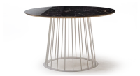 Round dining table in oak and ceramic. white metal base and black marble-effect ceramic top m3 120x120 Round dining table in oak and ceramic. white metal base and black marble-effect ceramic top m3 120x120