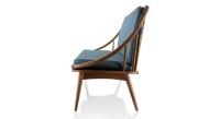 Canapé scandinave 2 places bois teinte merisier et tissu bleu océan Canapé scandinave 2 places bois teinte merisier et tissu bleu océan