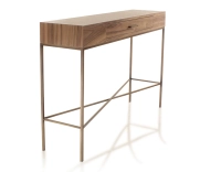 Console design noyer teinte naturelle et métal patine laiton 100 cm Console design noyer teinte naturelle et métal patine laiton 100 cm