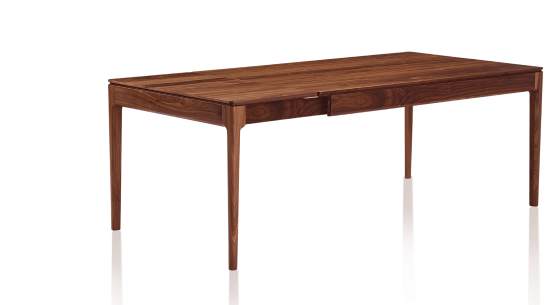 Table extensible en noyer 6 à 10 personnes avec plateau et allonges bois teinte naturelle 140x90 cm