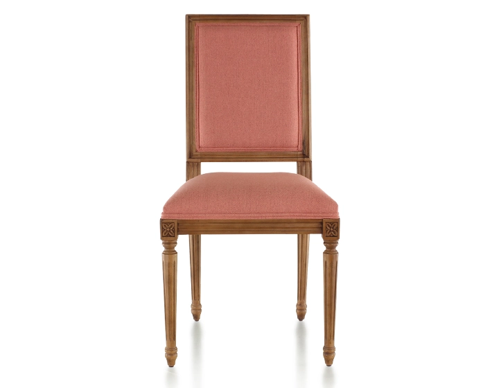 Chaise ancienne style Louis XVI bois teinte ancienne et tissu rose corail Chaise ancienne style Louis XVI bois teinte ancienne et tissu rose corail