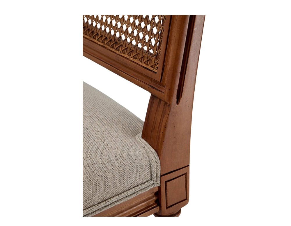Chaise ancienne style Louis XVI dossier canné assise tissu beige naturel Chaise ancienne style Louis XVI dossier canné assise tissu beige naturel