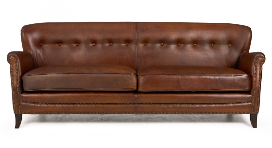 3 seater leather club sofa vintage brown