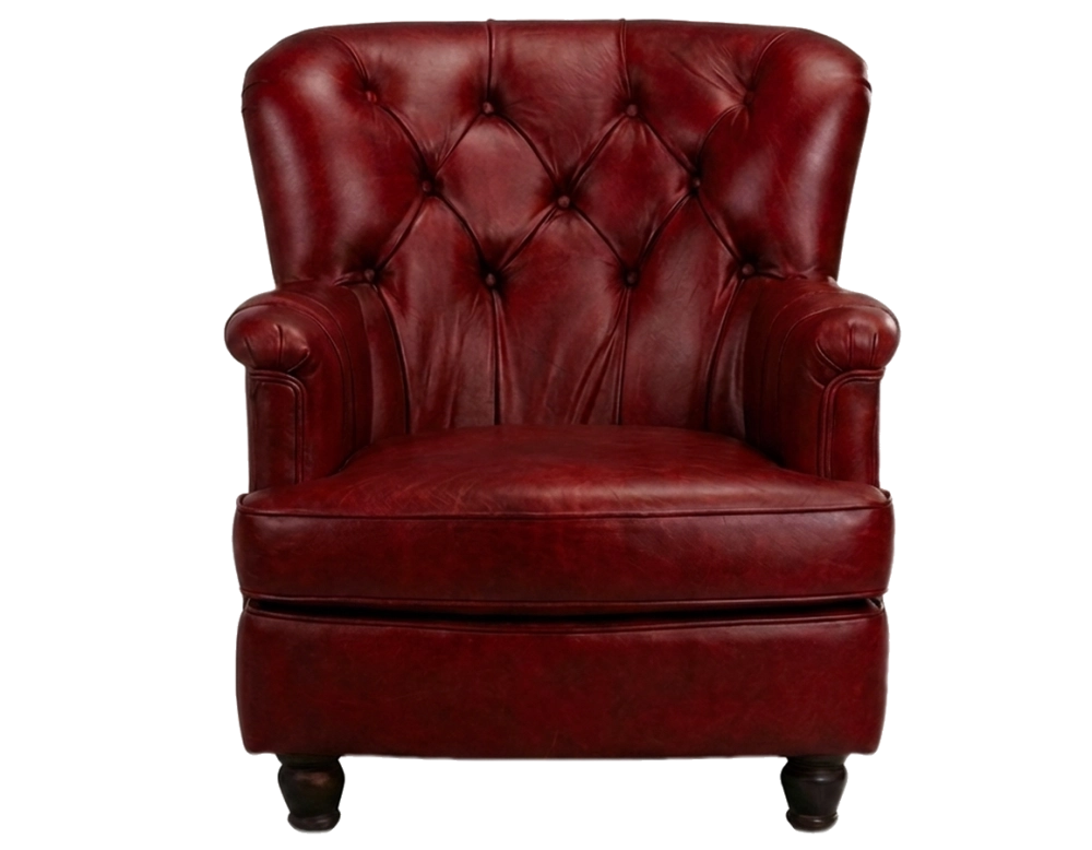 Fauteuil Chesterfield cuir rouge carmin moyen dossier