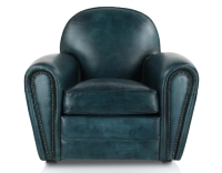 Fauteuil club cuir bleu accoudoirs cloutés