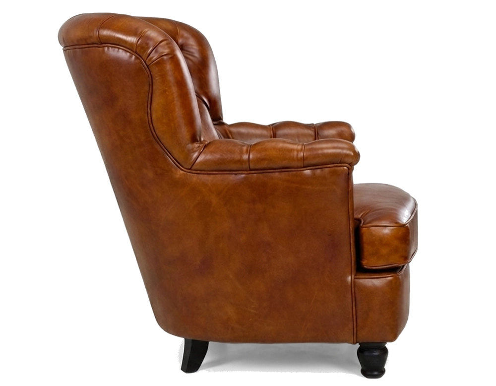 Chesterfield leather armchair medium light brown back