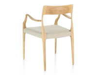 Scandinavian armchair with armrests natural wood stain camel fabric seat Scandinavian armchair with armrests natural wood stain camel fabric seat