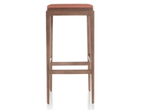 Tabouret de bar design H80 cm bois teinte noyer assise tissu rose corail Tabouret de bar design H80 cm bois teinte noyer assise tissu rose corail