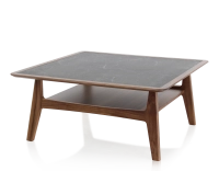 Table basse carré en noyer et céramique bois teinte naturelle plateau céramique effet ardoise 100x100 cm Table basse carré en noyer et céramique bois teinte naturelle plateau céramique effet ardoise 100x100 cm