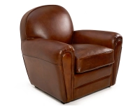 Fauteuil club cuir marron vintage accoudoirs passepoil Fauteuil club cuir marron vintage accoudoirs passepoil