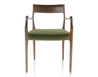 Chaise scandinave avec accoudoirs bois teinte marron foncé assise tissu vert olive Chaise scandinave avec accoudoirs bois teinte marron foncé assise tissu vert olive