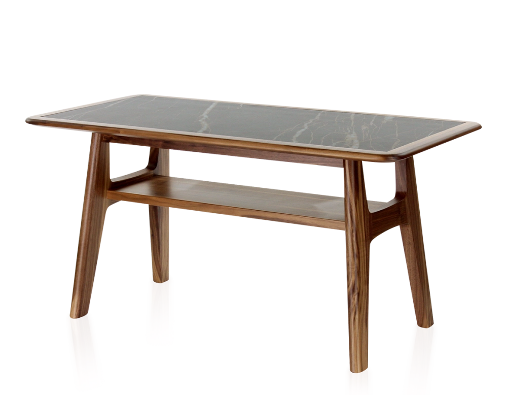 Table basse rectangulaire en noyer et céramique bois teinte naturelle plateau céramique effet marbre noir 100x50 cm Table basse rectangulaire en noyer et céramique bois teinte naturelle plateau céramique effet marbre noir 100x50 cm
