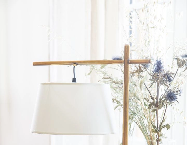 Gold anglepoise table lamp with ivory lampshade Gold anglepoise table lamp with ivory lampshade
