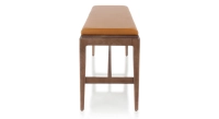 Banc design bois teinte noyer assise cuir caramel L140 cm Banc design bois teinte noyer assise cuir caramel L140 cm