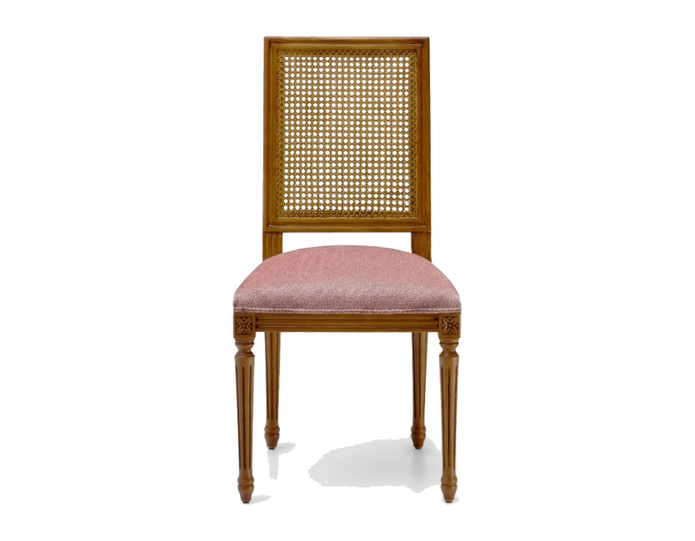 Chaise ancienne style Louis XVI dossier canné assise tissu chevron bordeaux